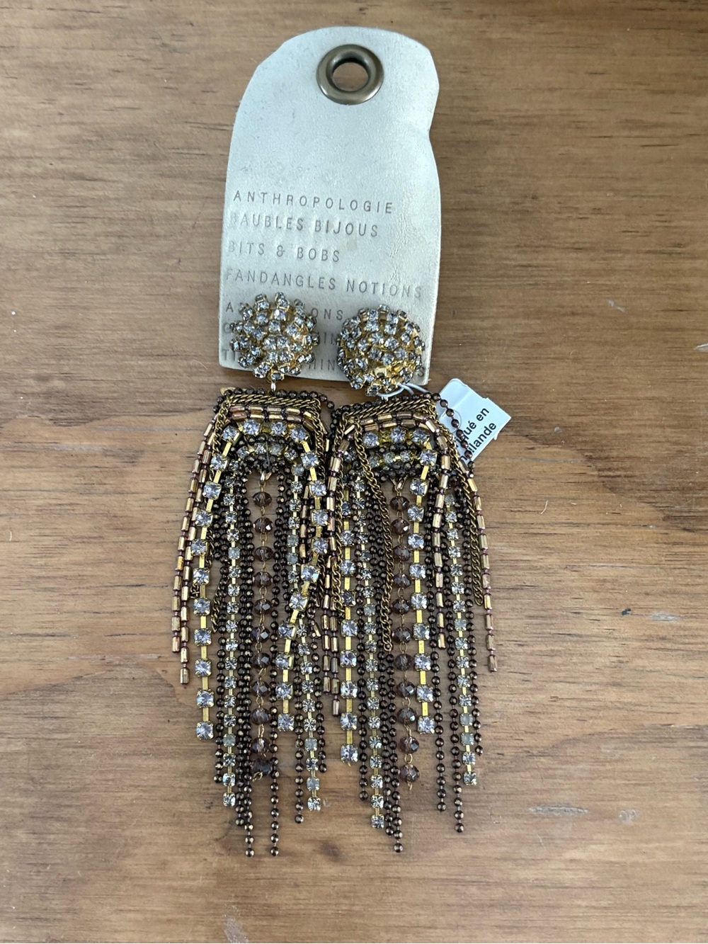 Anthropologie Gold and Bronze Beaded Fringe Earrings